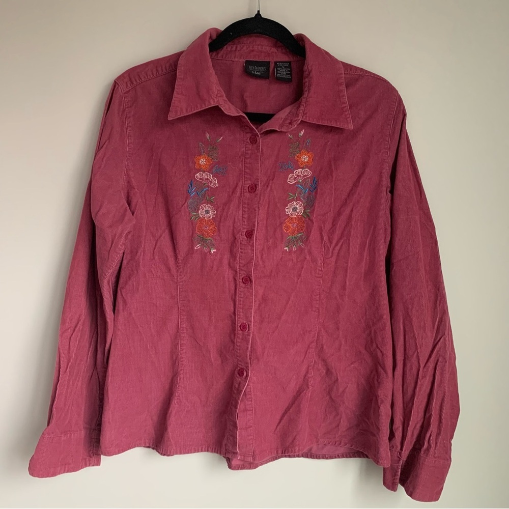 Vintage City Elements by Lee Button Up Embroidered Corduroy Shirt Blouse